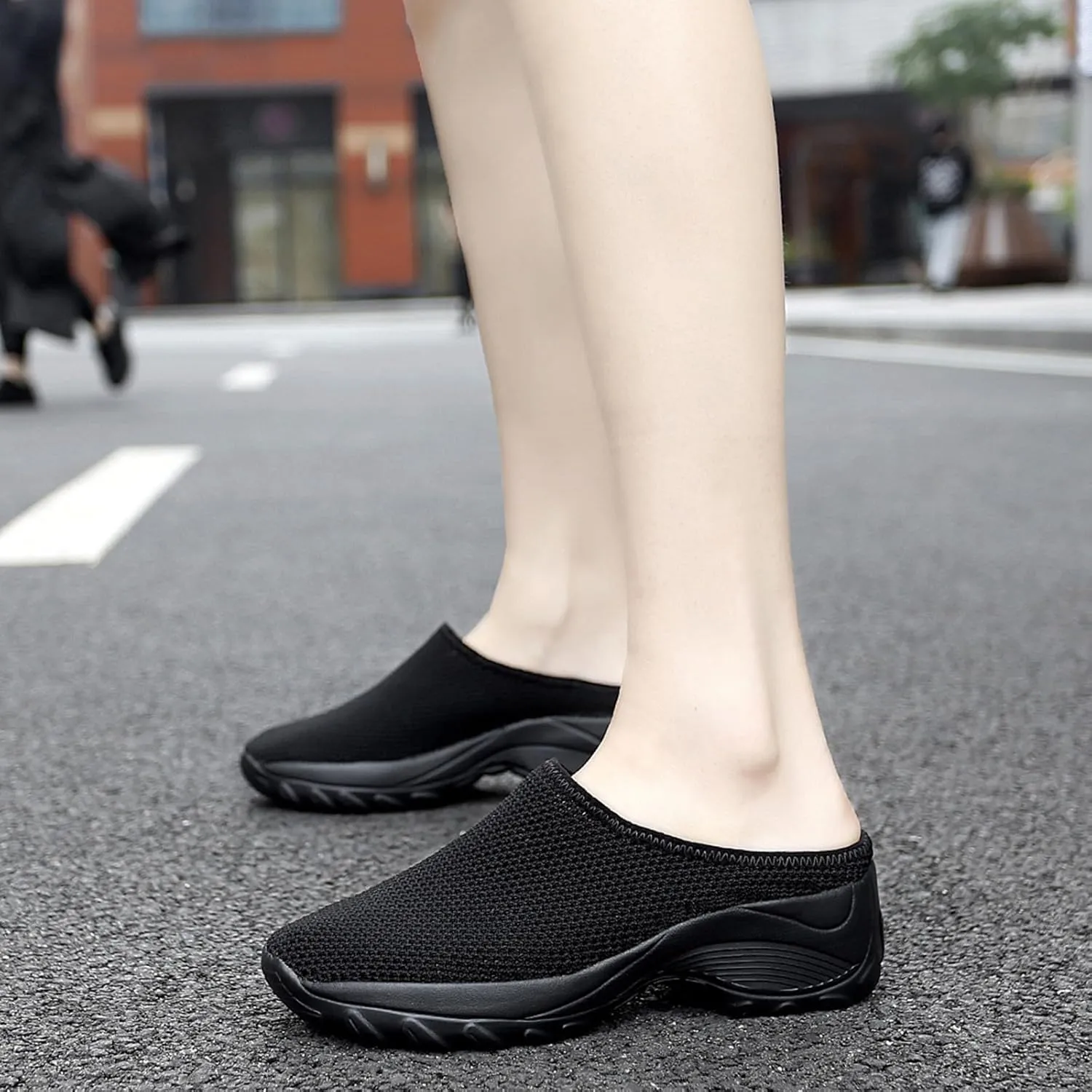 Women's Spring and Autumn Fashion Orthopedic Flying Knit Half Slippers Thick Soled Shoes Trendy Woman's Shoes Casual