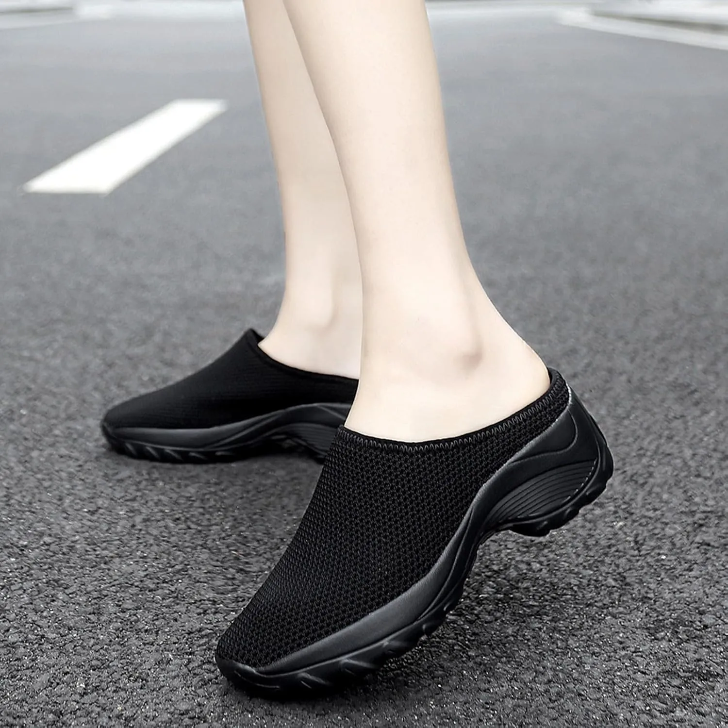 Women's Spring and Autumn Fashion Orthopedic Flying Knit Half Slippers Thick Soled Shoes Trendy Woman's Shoes Casual