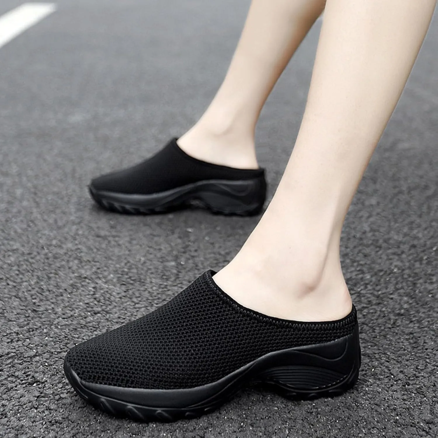 Women's Spring and Autumn Fashion Orthopedic Flying Knit Half Slippers Thick Soled Shoes Trendy Woman's Shoes Casual