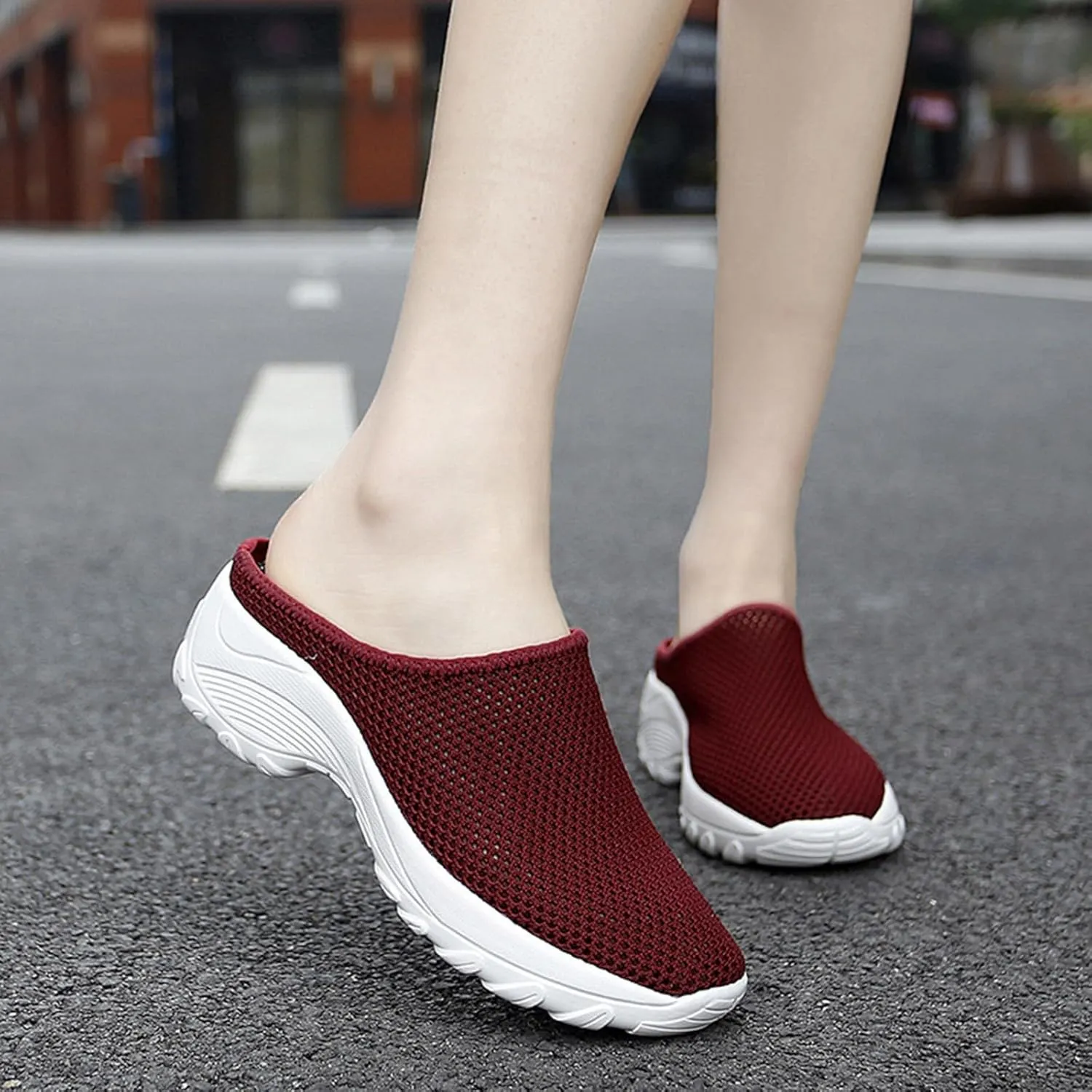 Women's Spring and Autumn Fashion Orthopedic Flying Knit Half Slippers Thick Soled Shoes Trendy Woman's Shoes Casual