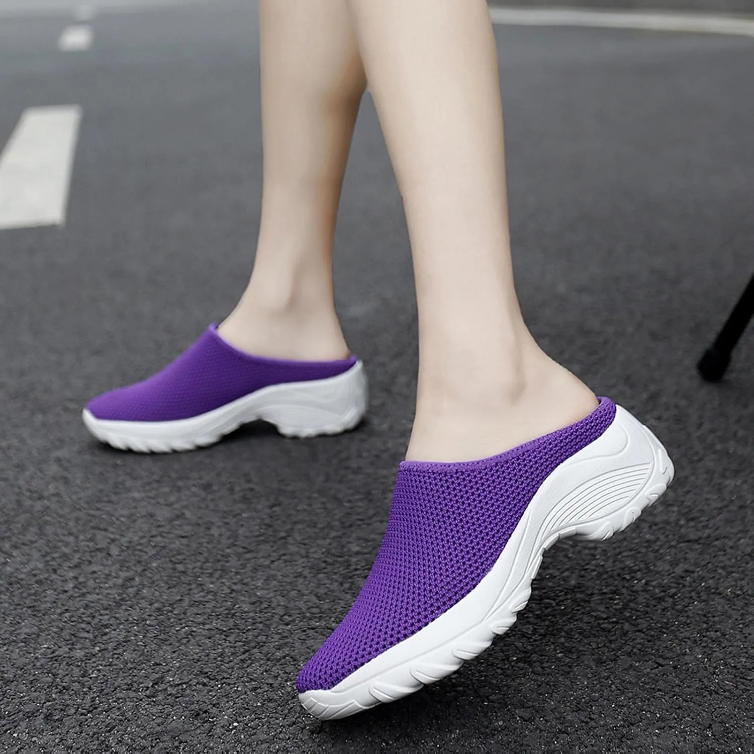 Women's Spring and Autumn Fashion Orthopedic Flying Knit Half Slippers Thick Soled Shoes Trendy Woman's Shoes Casual