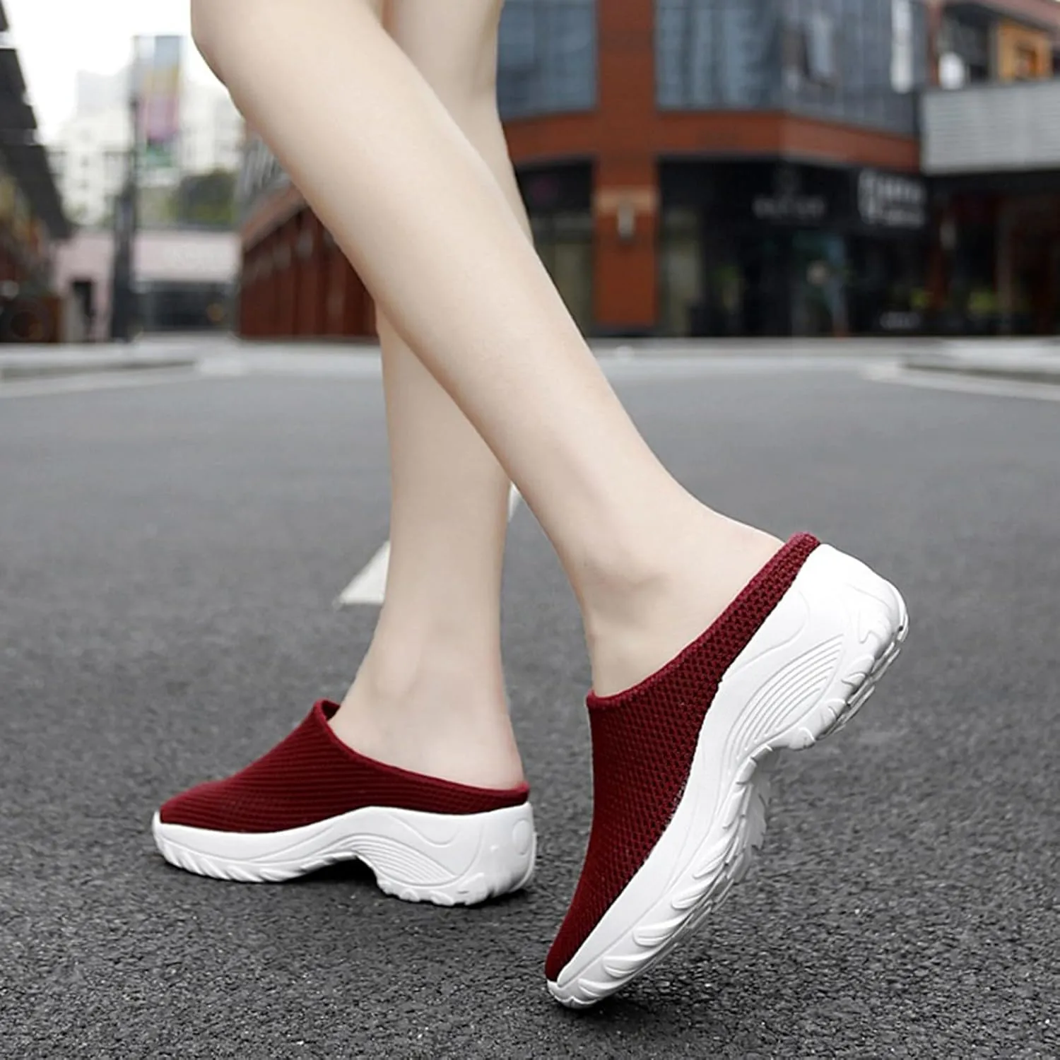 Women's Spring and Autumn Fashion Orthopedic Flying Knit Half Slippers Thick Soled Shoes Trendy Woman's Shoes Casual