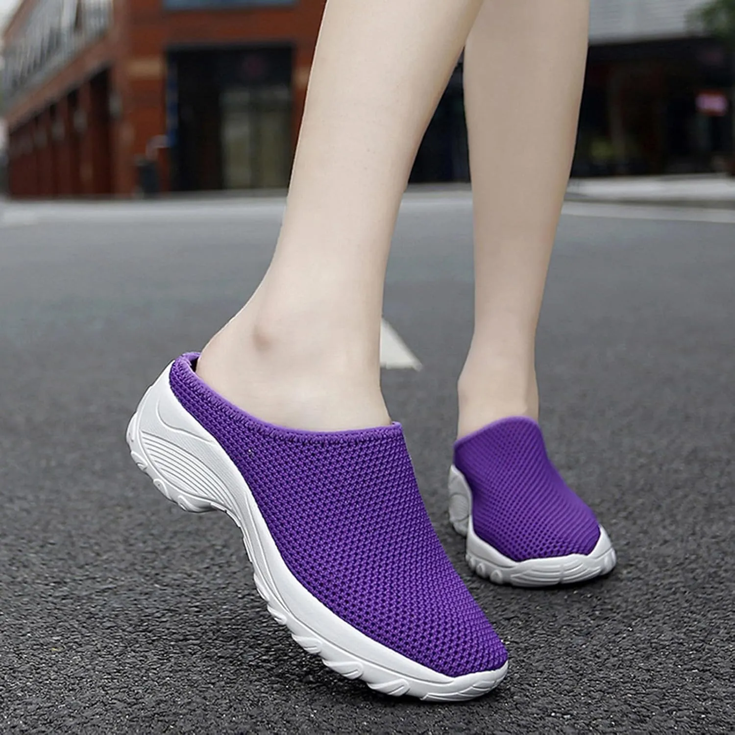 Women's Spring and Autumn Fashion Orthopedic Flying Knit Half Slippers Thick Soled Shoes Trendy Woman's Shoes Casual