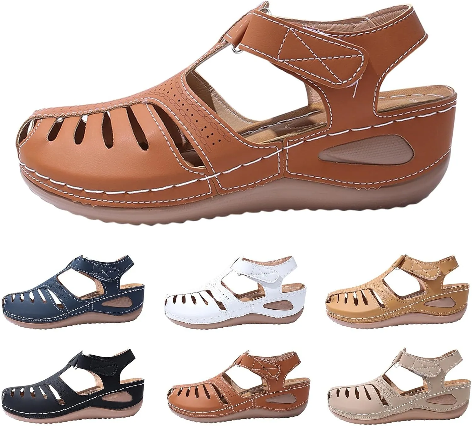 Womens Summer Sandals Casual Bohemia Gladiator Closed Toe Wedge Shoes Comfort Ankle Strap Slip On Platform Orthopedic Sandals with Arch Support