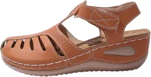 Womens Summer Sandals Casual Bohemia Gladiator Closed Toe Wedge Shoes Comfort Ankle Strap Slip On Platform Orthopedic Sandals with Arch Support