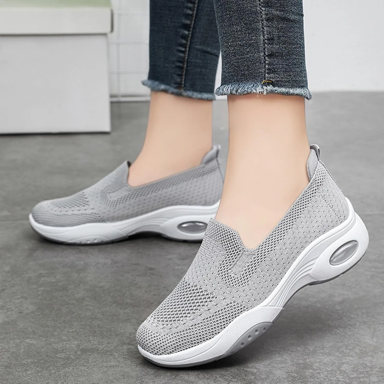 Womens Walking Shoes Sock Sneakers Slip-On Light Air Cushion Mesh Breathable Comfortable Casual Ladies Air Cushion Athletic Shoes for Arch Support Jogging Shoe