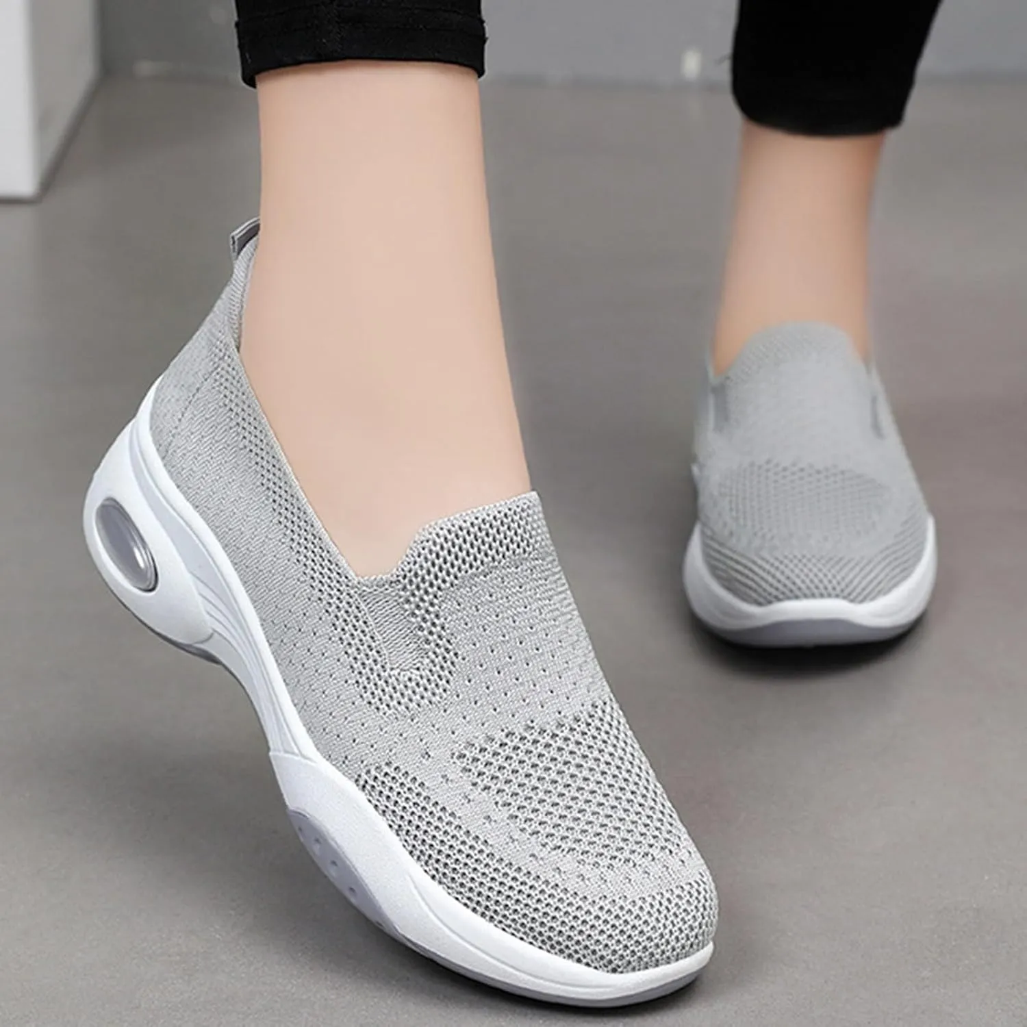 Womens Walking Shoes Sock Sneakers Slip-On Light Air Cushion Mesh Breathable Comfortable Casual Ladies Air Cushion Athletic Shoes for Arch Support Jogging Shoe