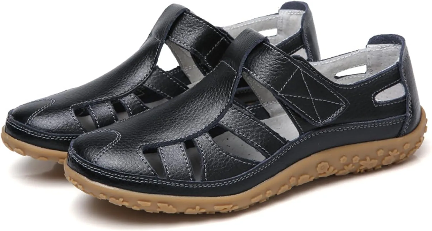 Women's Wedge Sandals Summer Dressy Closed Toe Hollow Out Bohemia Gladiator Shoes Comfortable Softsole Flat Beach Fisherman Sandals