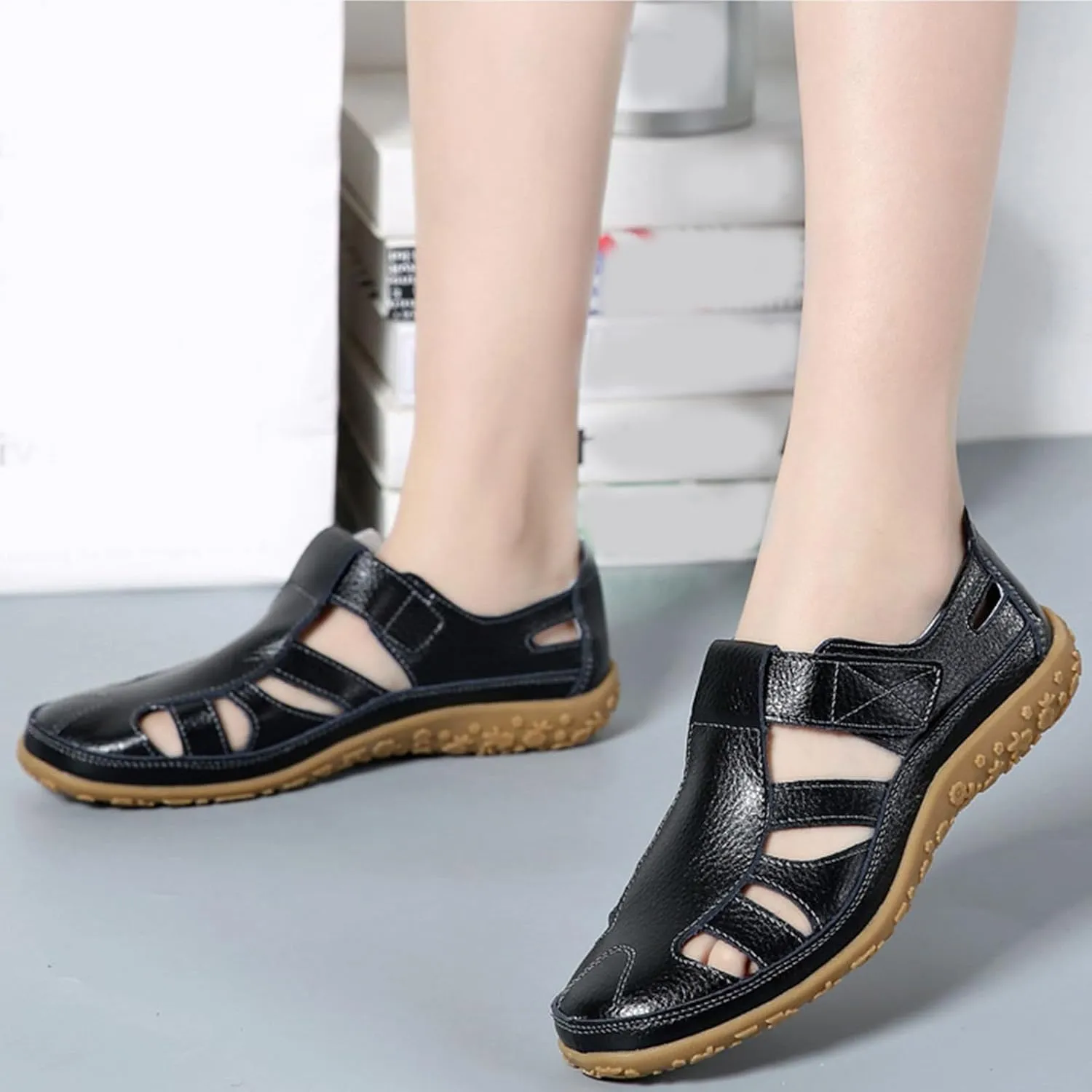 Women's Wedge Sandals Summer Dressy Closed Toe Hollow Out Bohemia Gladiator Shoes Comfortable Softsole Flat Beach Fisherman Sandals