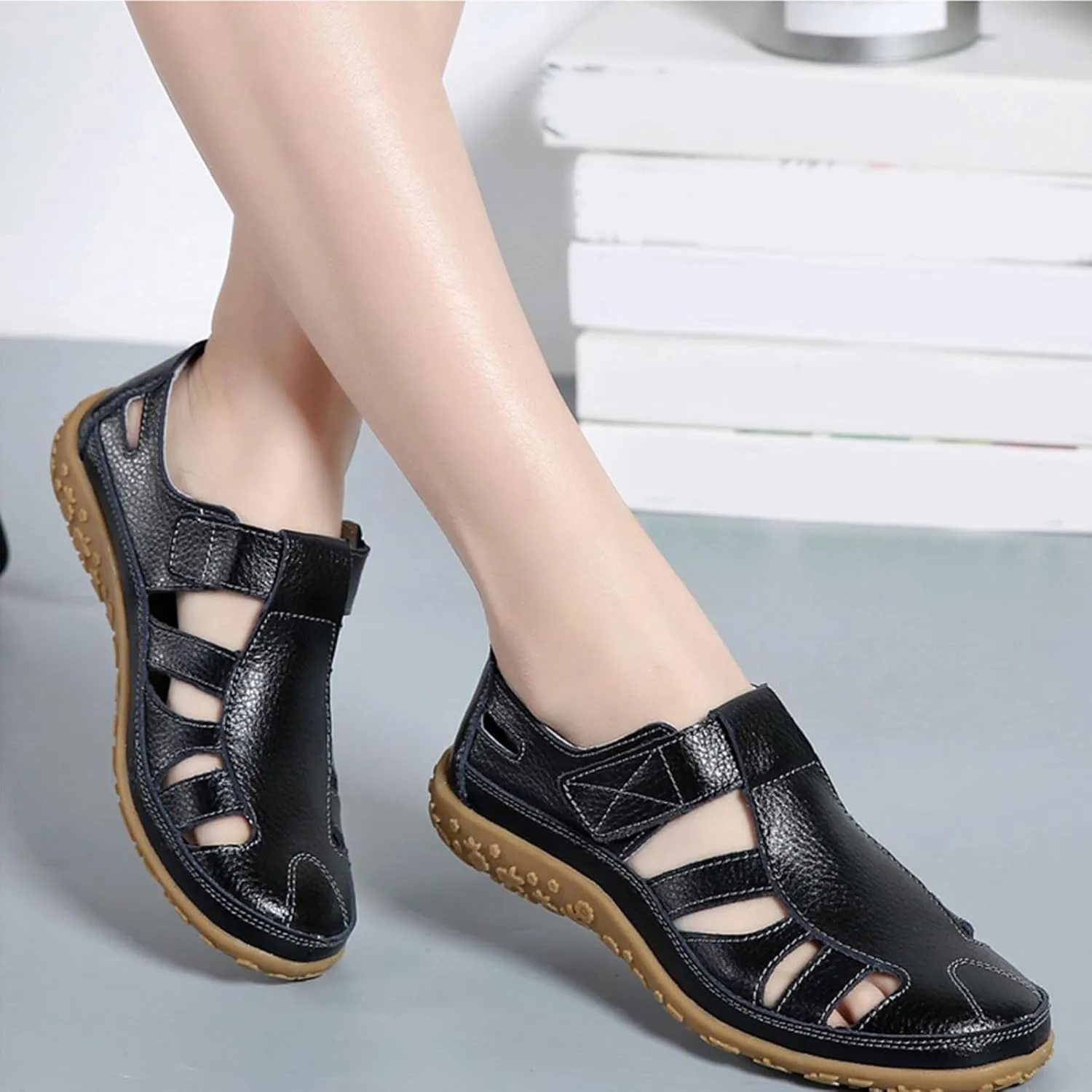 Women's Wedge Sandals Summer Dressy Closed Toe Hollow Out Bohemia Gladiator Shoes Comfortable Softsole Flat Beach Fisherman Sandals