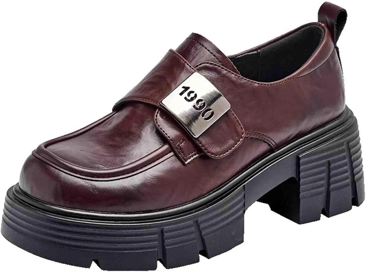 WUIWUIYU Women Youth Girls Loafers Platform Chunky Heel Slip-on Casual Winter Loafer Shoes Cosplay Costume Leather Dress Platform Loafers