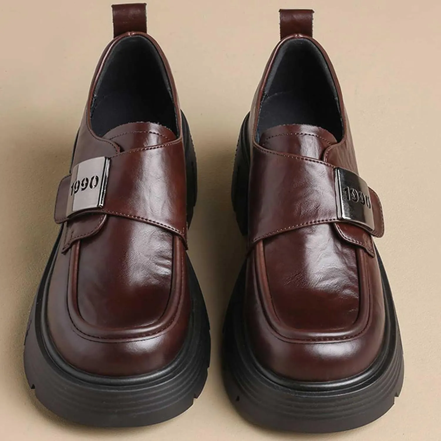 WUIWUIYU Women Youth Girls Loafers Platform Chunky Heel Slip-on Casual Winter Loafer Shoes Cosplay Costume Leather Dress Platform Loafers