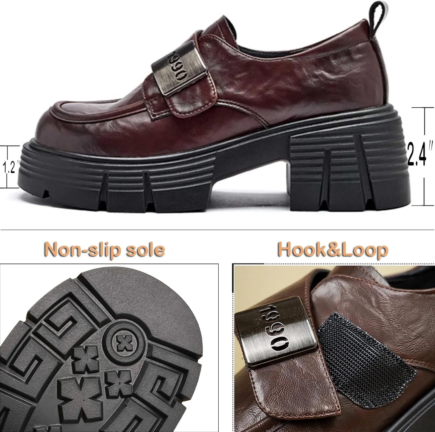 WUIWUIYU Women Youth Girls Loafers Platform Chunky Heel Slip-on Casual Winter Loafer Shoes Cosplay Costume Leather Dress Platform Loafers