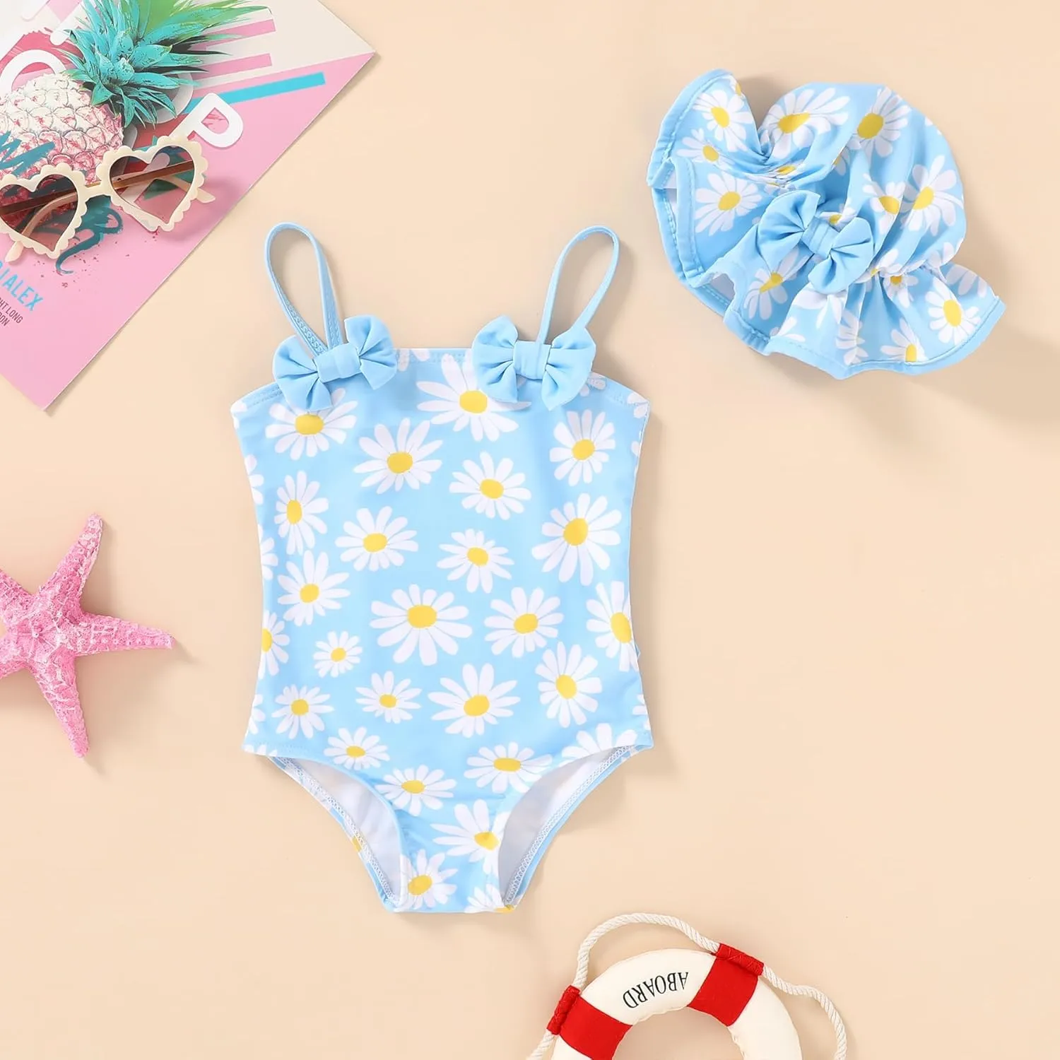 YOUNGER TREE Toddler Baby Girl Swimsuit Infant One Piece Bathing Suits with Hat Newborn Summer Beach Swimwear