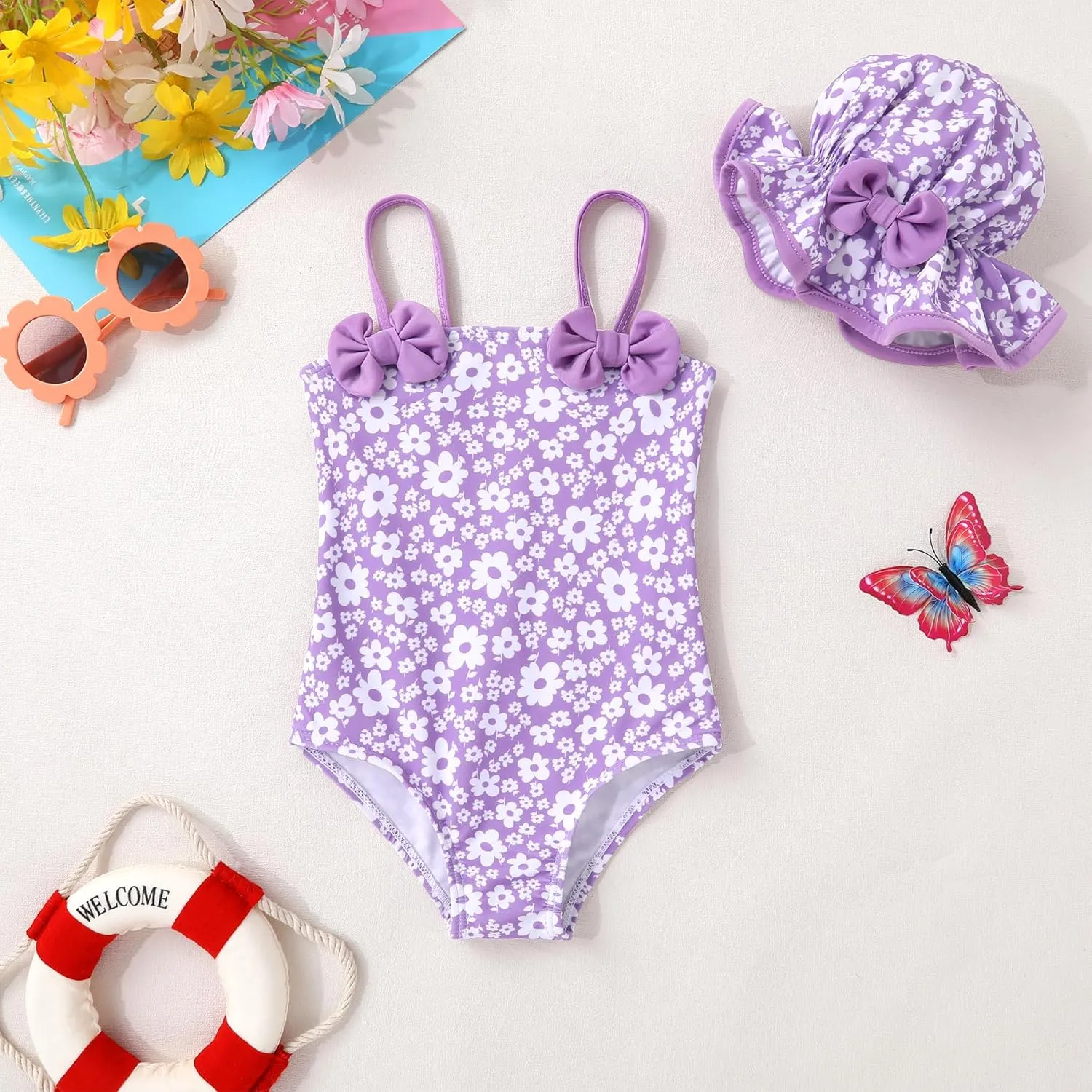 YOUNGER TREE Toddler Baby Girl Swimsuit Infant One Piece Bathing Suits with Hat Newborn Summer Beach Swimwear