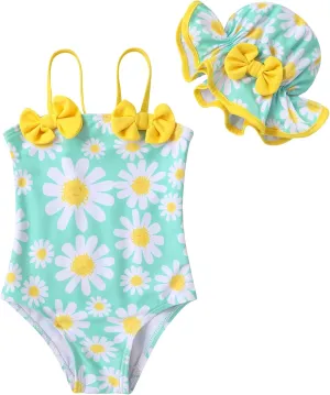 YOUNGER TREE Toddler Baby Girl Swimsuit Infant One Piece Bathing Suits with Hat Newborn Summer Beach Swimwear