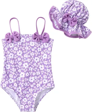 YOUNGER TREE Toddler Baby Girl Swimsuit Infant One Piece Bathing Suits with Hat Newborn Summer Beach Swimwear