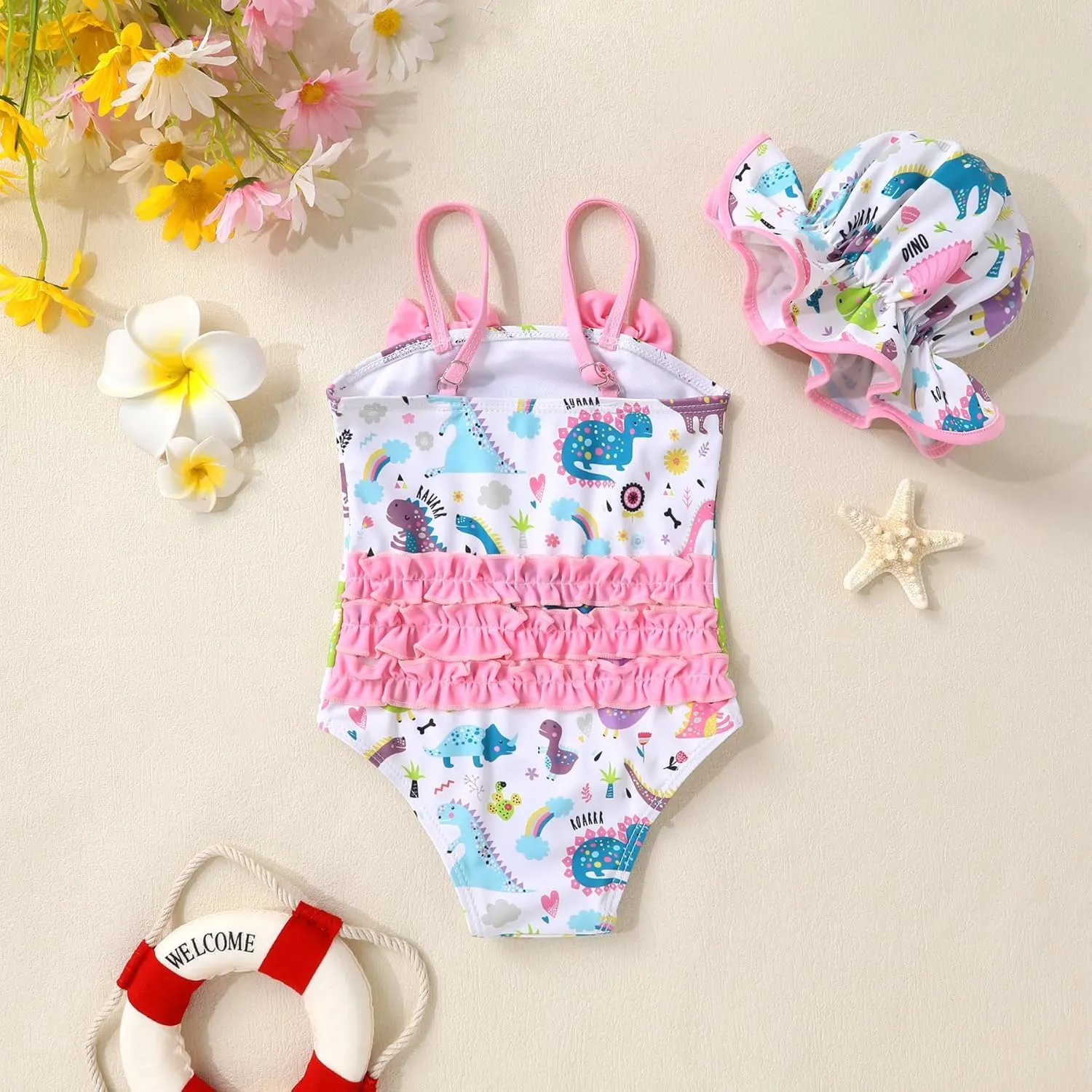 YOUNGER TREE Toddler Baby Girl Swimsuit Infant One Piece Bathing Suits with Hat Newborn Summer Beach Swimwear
