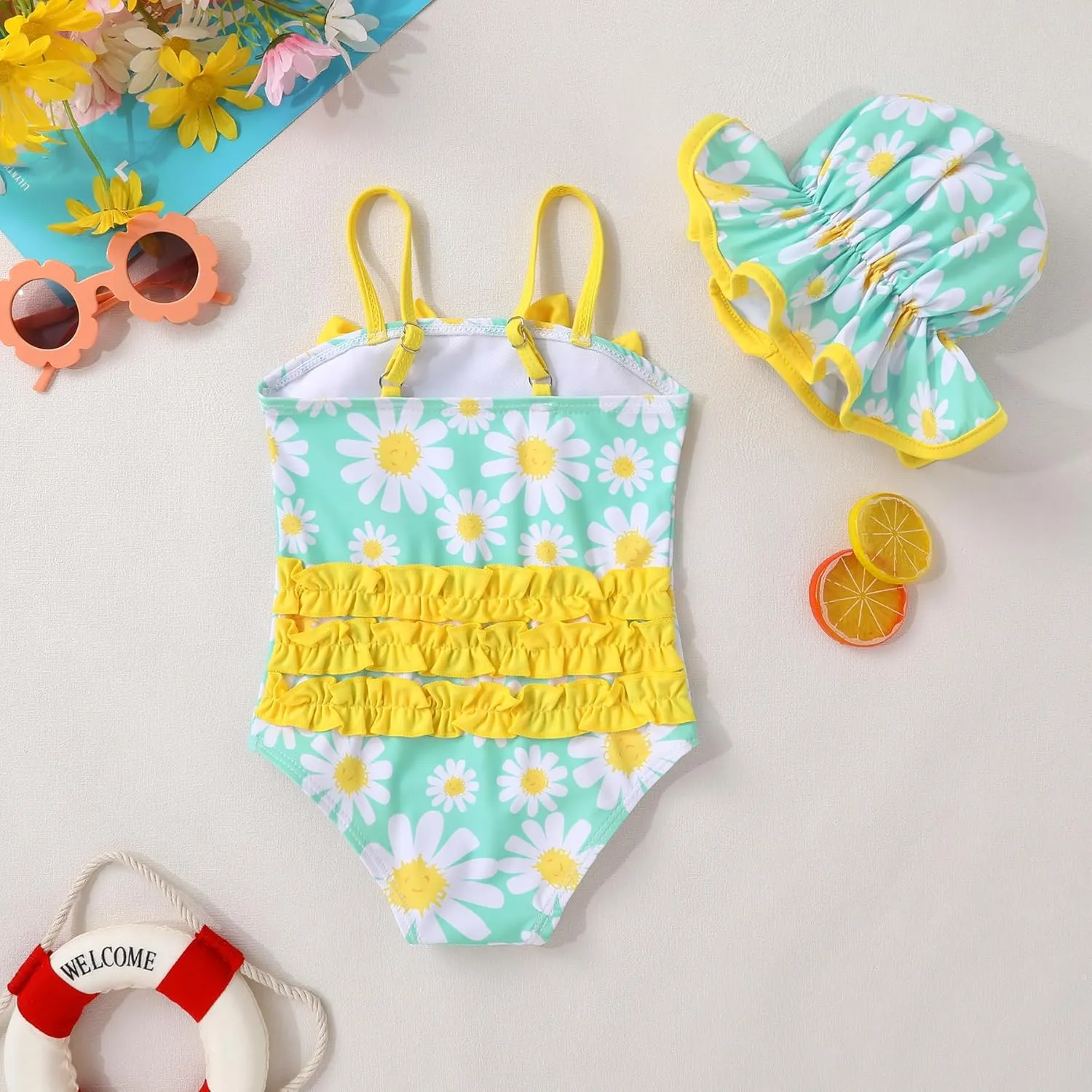 YOUNGER TREE Toddler Baby Girl Swimsuit Infant One Piece Bathing Suits with Hat Newborn Summer Beach Swimwear
