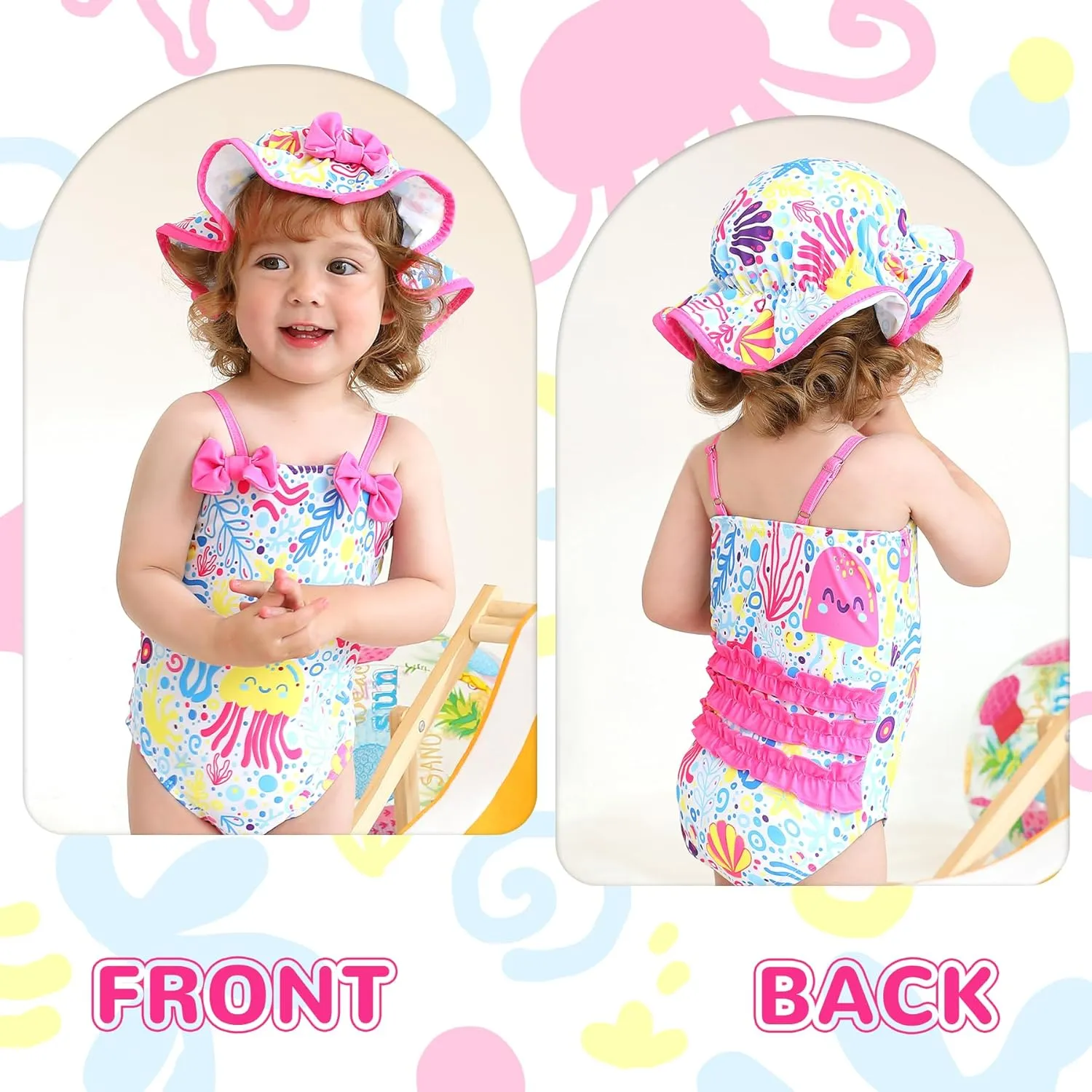 YOUNGER TREE Toddler Baby Girl Swimsuit Infant One Piece Bathing Suits with Hat Newborn Summer Beach Swimwear