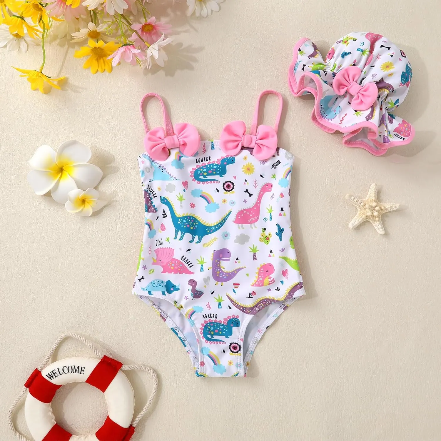 YOUNGER TREE Toddler Baby Girl Swimsuit Infant One Piece Bathing Suits with Hat Newborn Summer Beach Swimwear