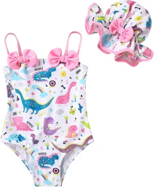 YOUNGER TREE Toddler Baby Girl Swimsuit Infant One Piece Bathing Suits with Hat Newborn Summer Beach Swimwear