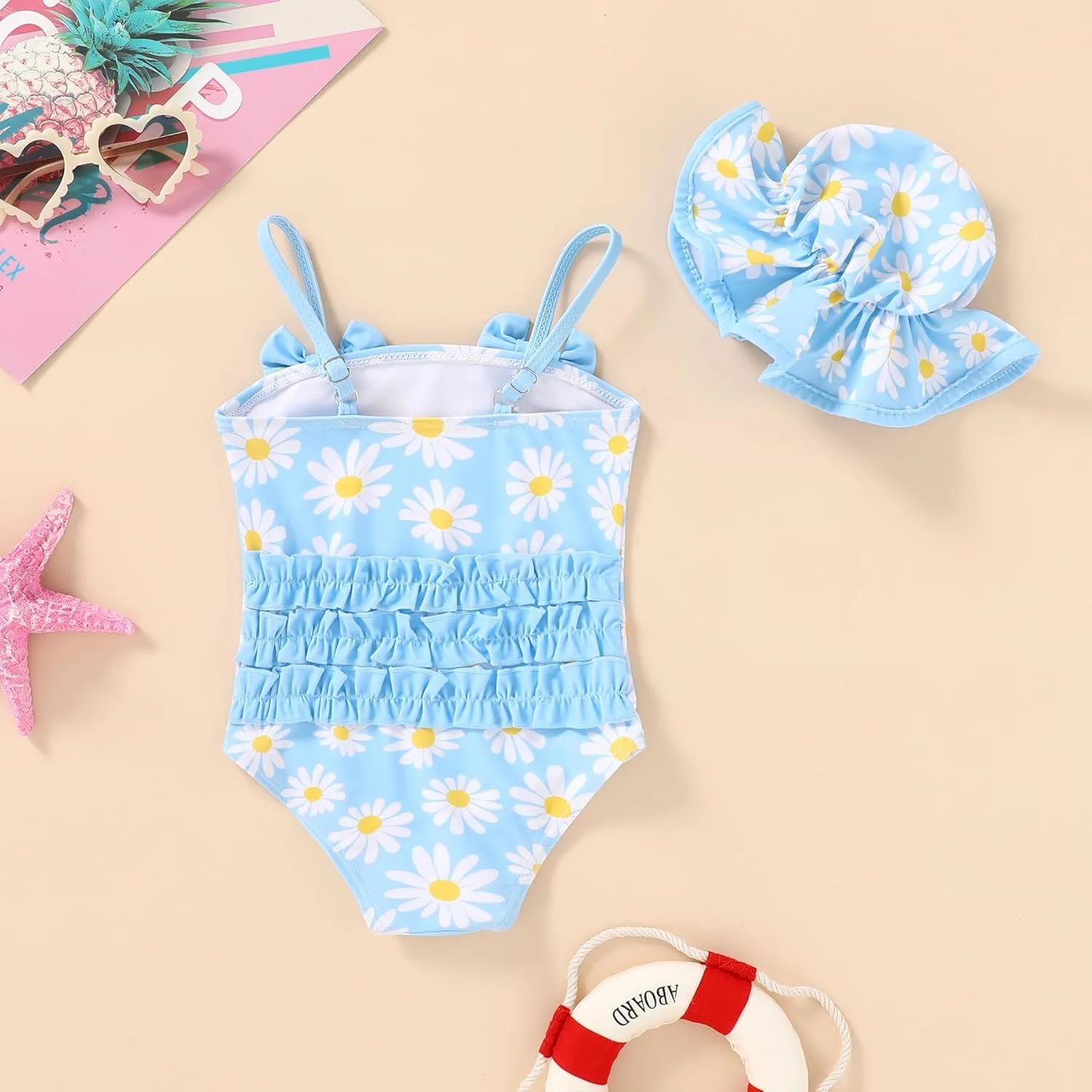 YOUNGER TREE Toddler Baby Girl Swimsuit Infant One Piece Bathing Suits with Hat Newborn Summer Beach Swimwear
