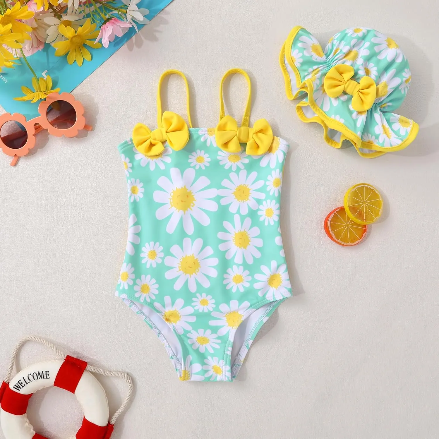 YOUNGER TREE Toddler Baby Girl Swimsuit Infant One Piece Bathing Suits with Hat Newborn Summer Beach Swimwear