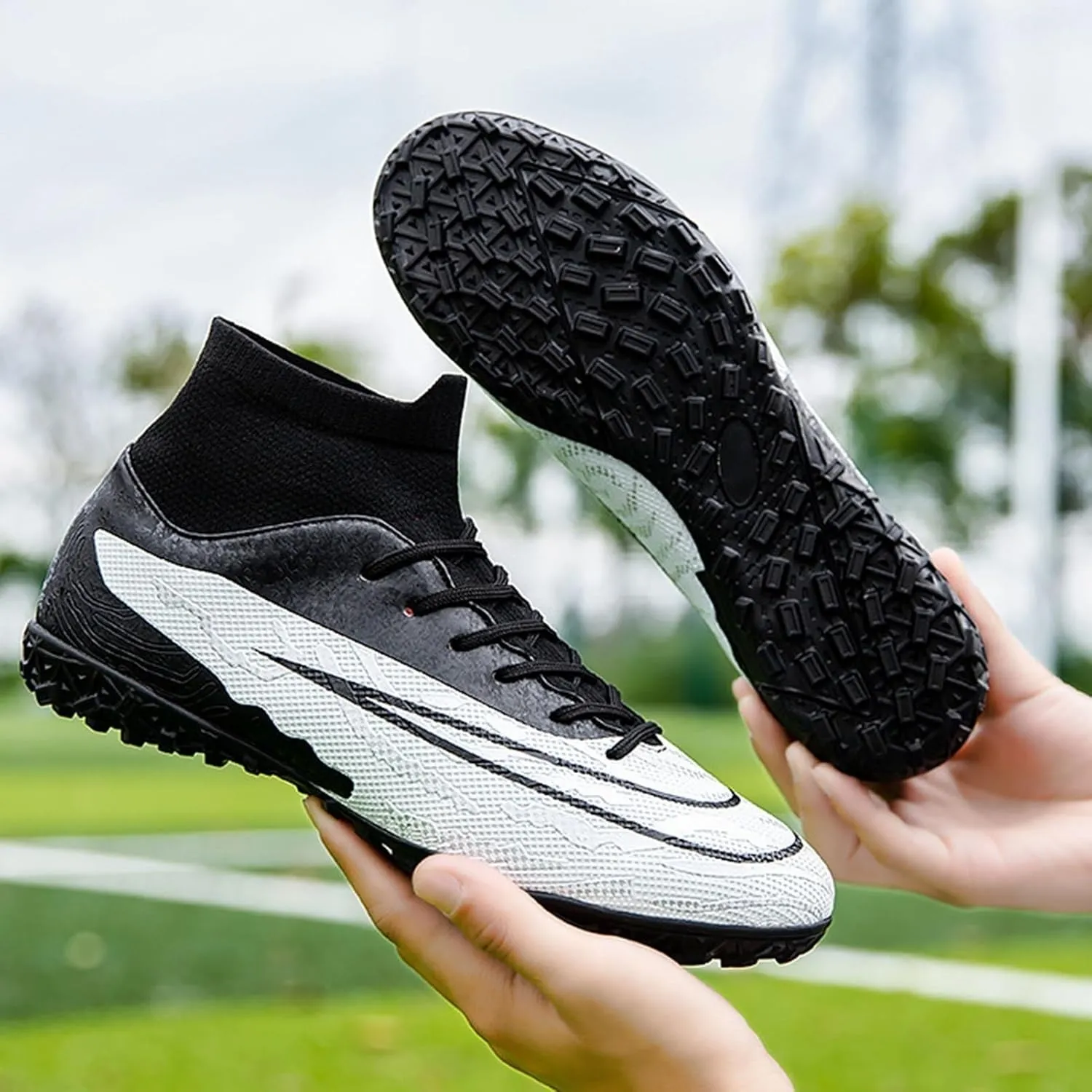 Youth Wide Soccer Cleats Competition Ready, Football Cleats Professional Lightweight Turf Ground Training for Big Boys Athletic Footwear