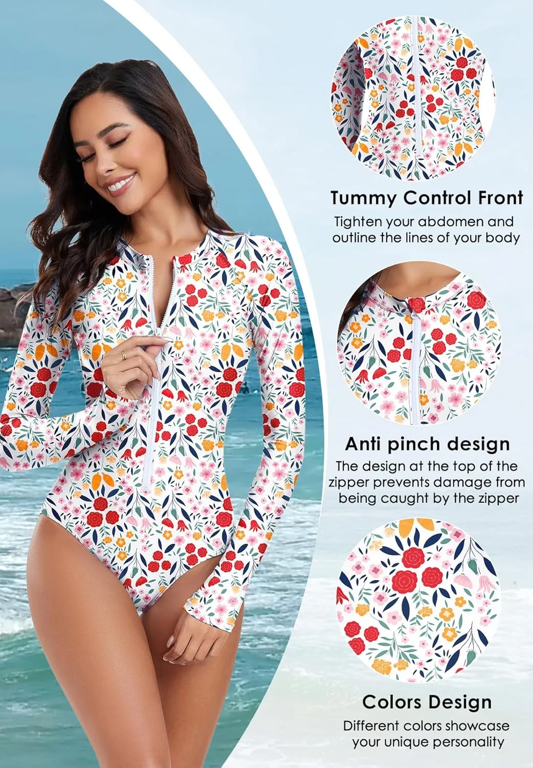 Zando Long Sleeve Rash Guard Swimsuit Women One Piece Swimsuit for Women Long Sleeve Bathing Suit Athletic Rashguard