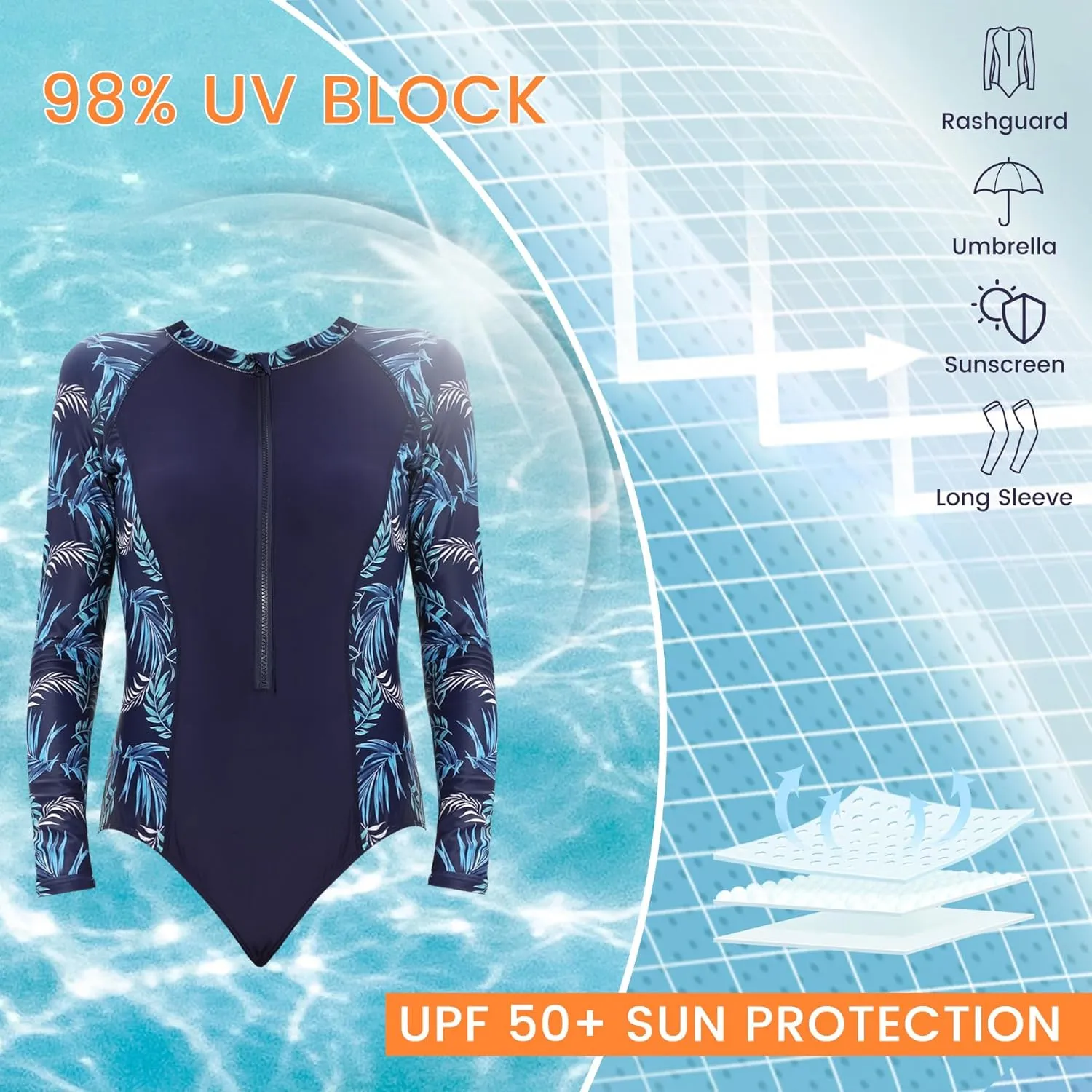 Zando Long Sleeve Rash Guard Swimsuit Women One Piece Swimsuit for Women Long Sleeve Bathing Suit Athletic Rashguard